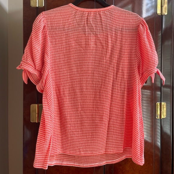 Loft Ribbed Red & White Striped Tie Arm Tee - Size XL - Picture 2 of 6